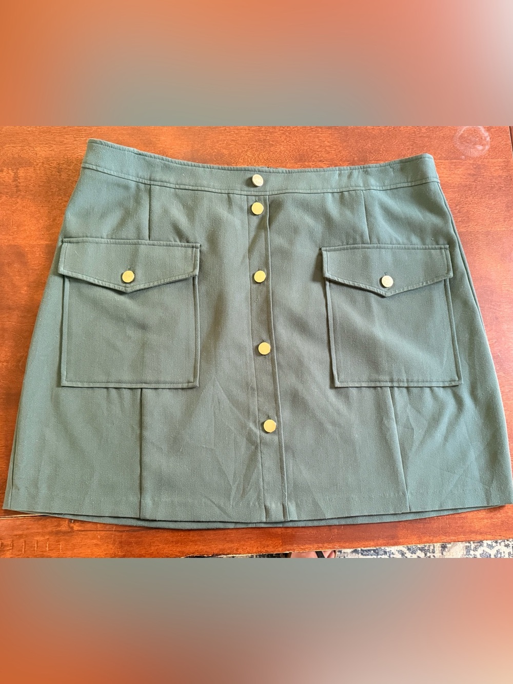 Button-Front Utility Mini Skirt in Olive Green
